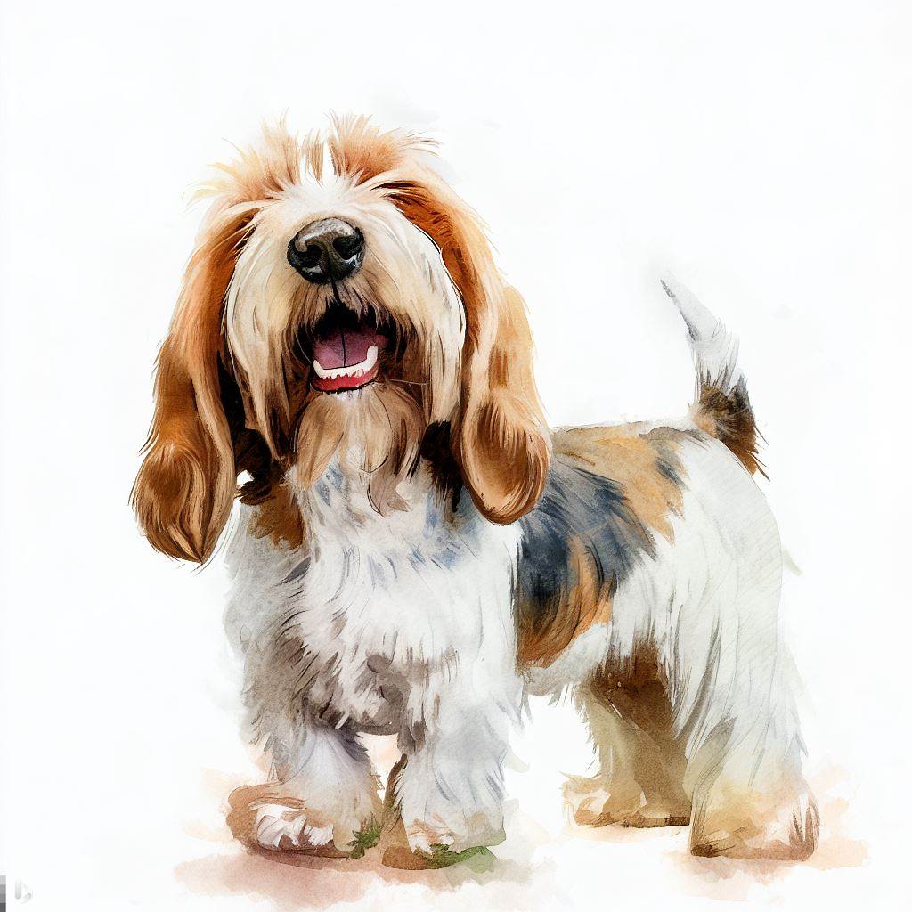 Happy Petit Basset Griffon Vendeen small dog Breed image photo graphic visual watercolor portrait doggylittle.com