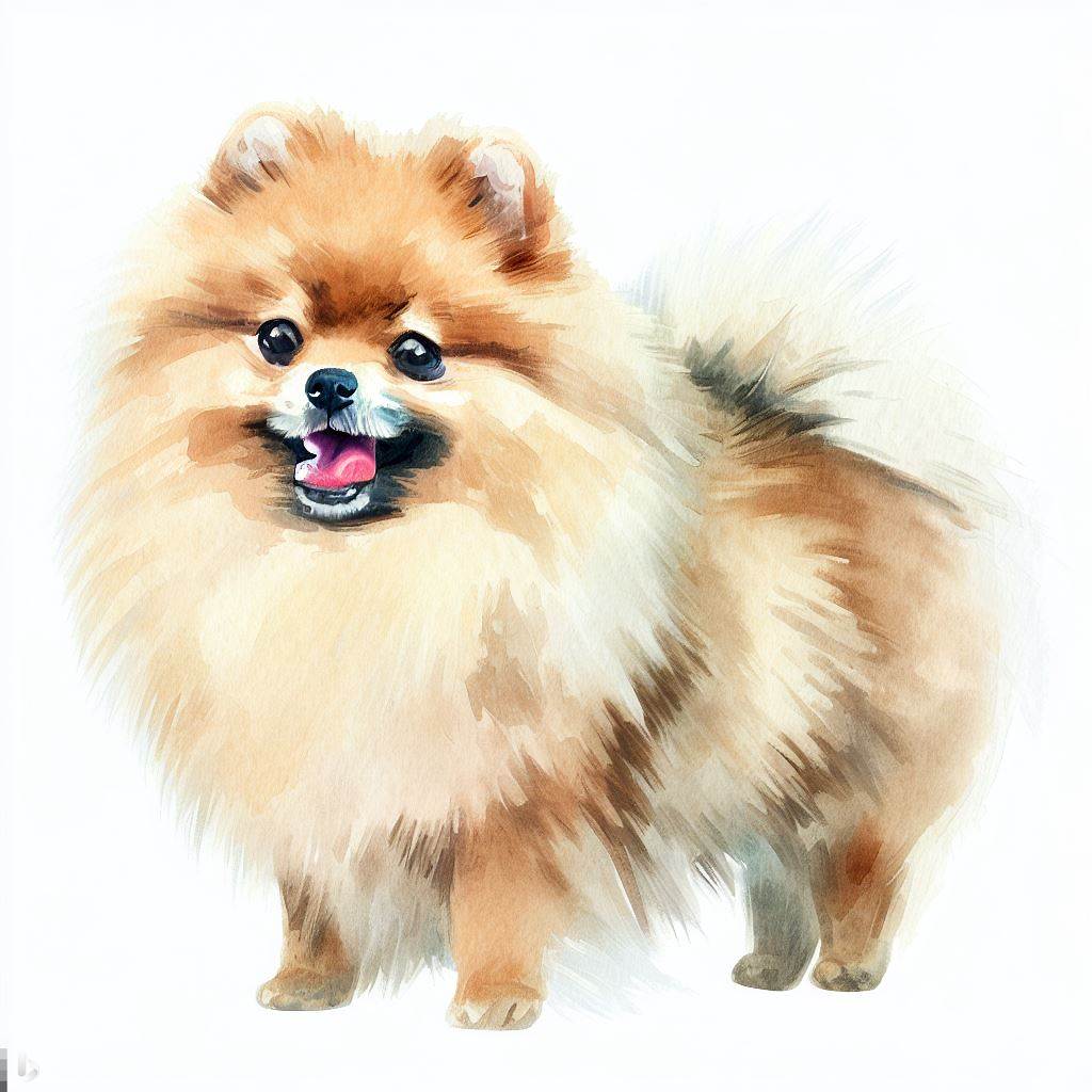 Standing Pomeranian small dog Breed image photo graphic visual watercolor portrait doggylittle.com