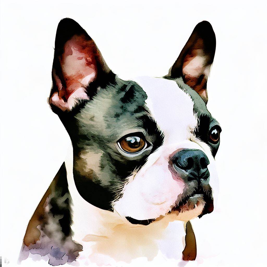 boston terrierr small dog Breed image photo graphic visual watercolor portrait doggylittle.com