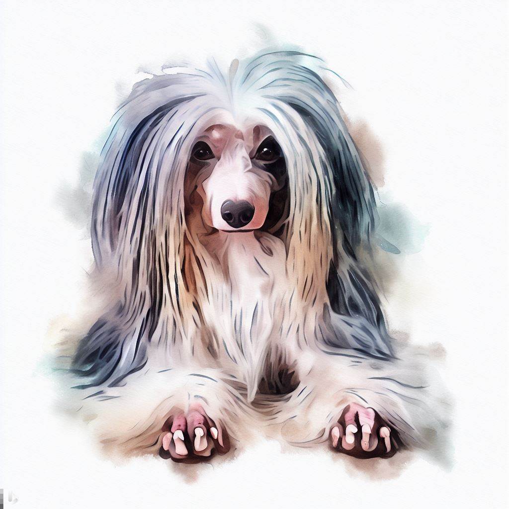 chinese creseted powderpuff small dog Breed image photo graphic visual watercolor portrait doggylittle.com