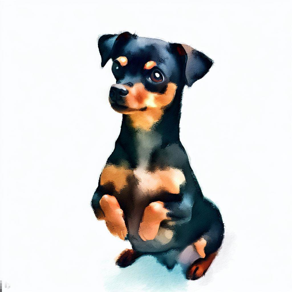 miniature pinscher small dog Breed image photo graphic visual watercolor portrait doggylittle.com