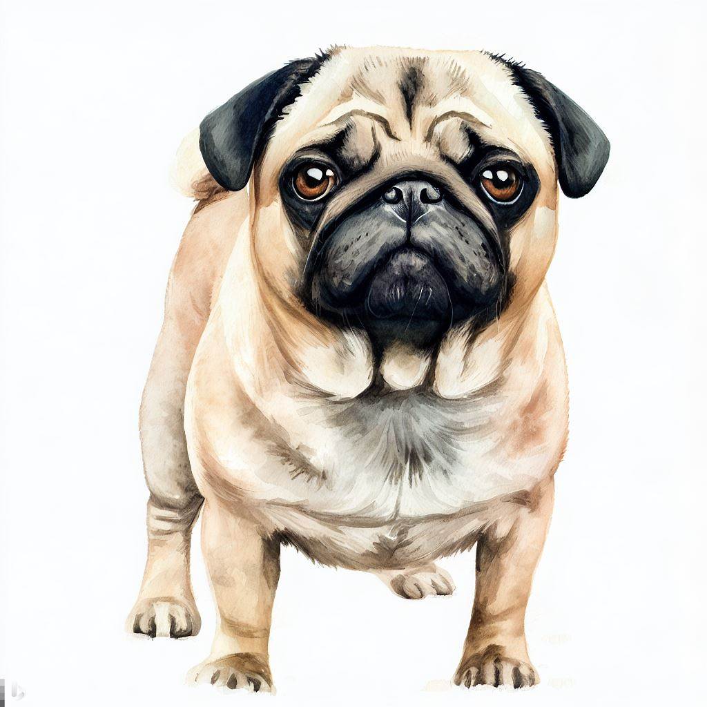 pug small dog Breed image photo graphic visual watercolor portrait doggylittle.com