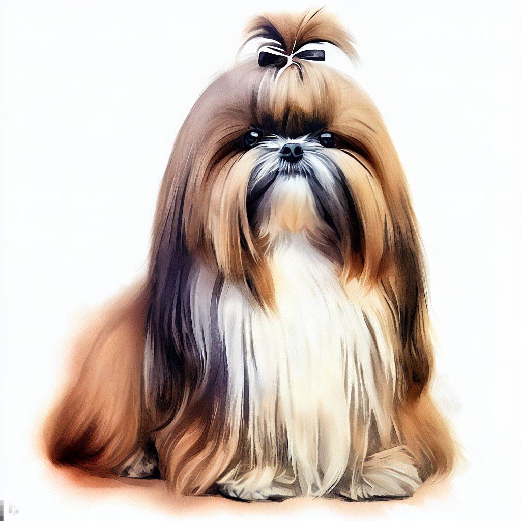 shih tzu small dog Breed image photo graphic visual watercolor portrait doggylittle.com bow