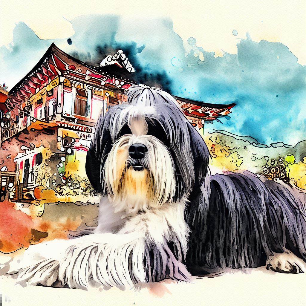 tibetan terrier small dog Breed image photo graphic visual watercolor portrait doggylittle.com