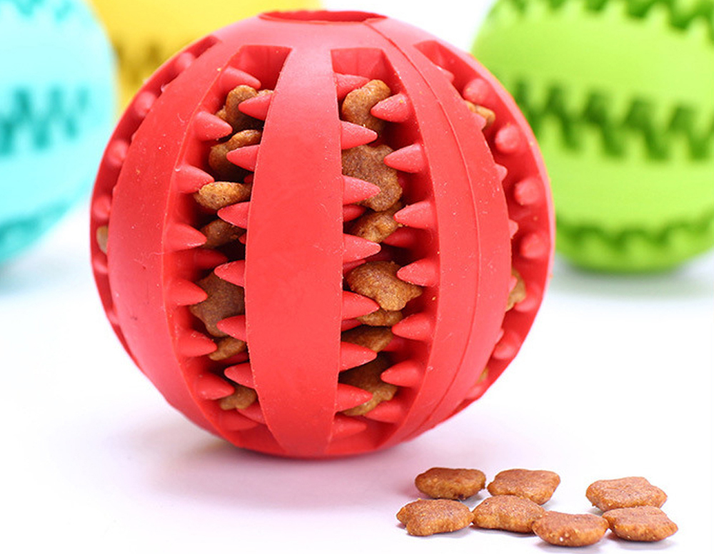 free little dog treat toy red interactive chewing teeth cleaning ball beagle doggylittle.com